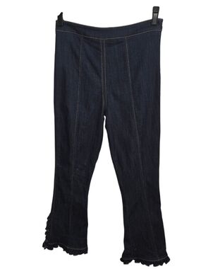 Cinq à Sept Ruffle Hem Stretch Denim Crop Jeans Size 10 Dark Wash Bootcut Y2K